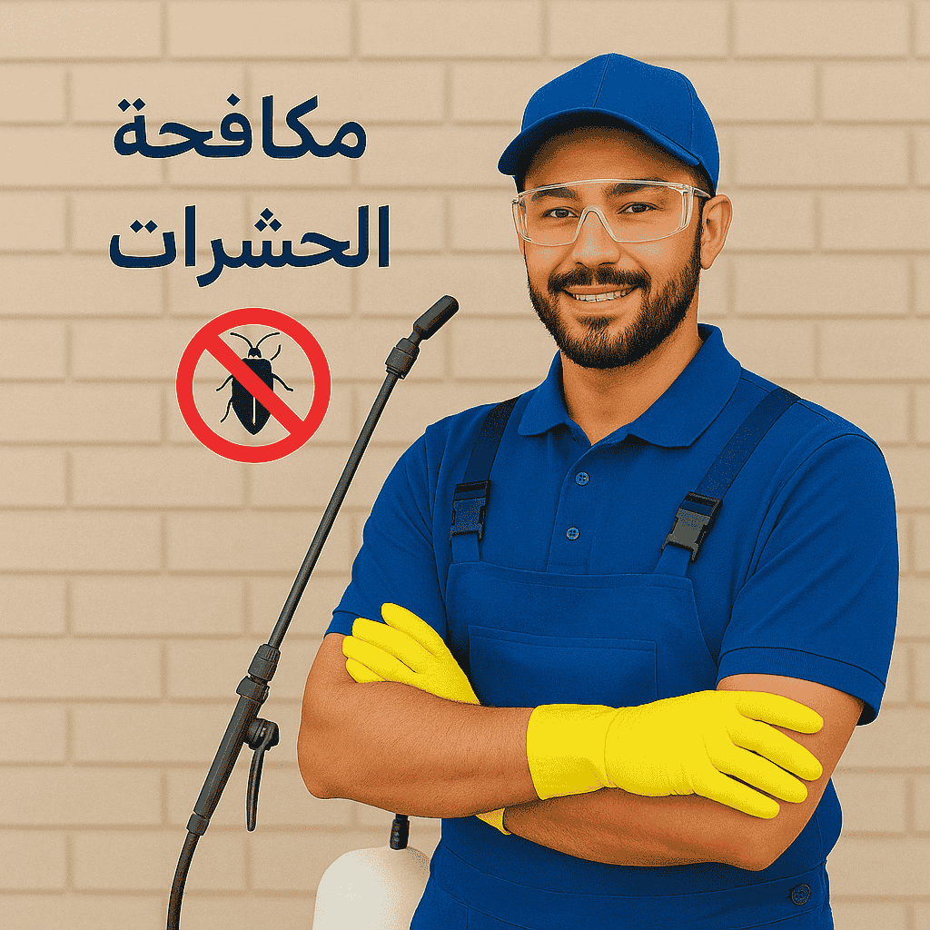 أخصائي إبادة آفات بمعدات الحماية والرش يقف أمام حائط خارجي