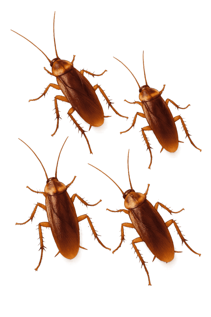 مجموعة صراصير كبيرة تظهر بوضوح للعميل و تقوم شركة مكافحة الصراصير بجدة بأظهار الشكل للحشرة للتوضيح درجة الاصابة