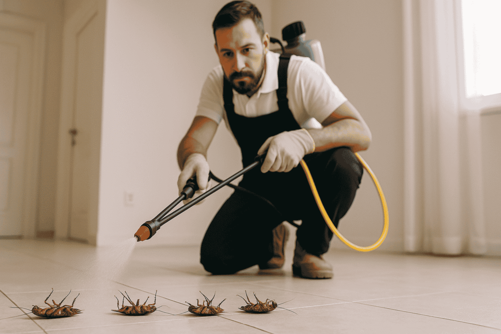 عامل رش مبيدات يقتل الصراصير داخل منزل فى جدة باستخدام جهاز رش احترافي